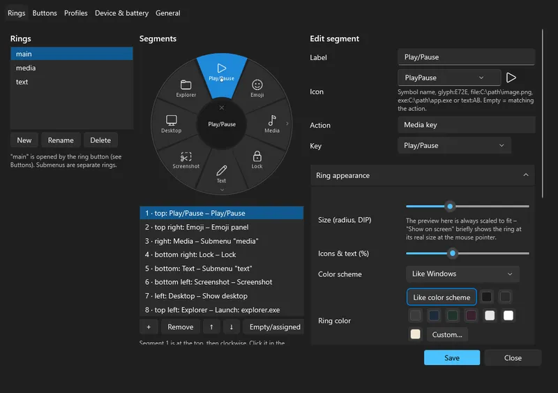 Settings: rings