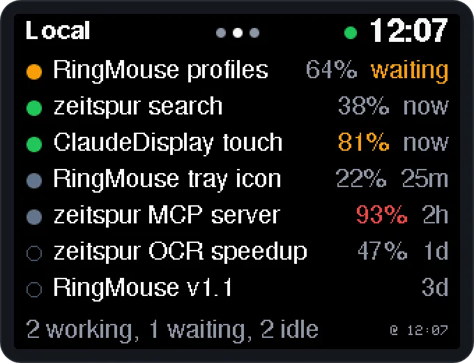 Local sessions with status, context fill and age